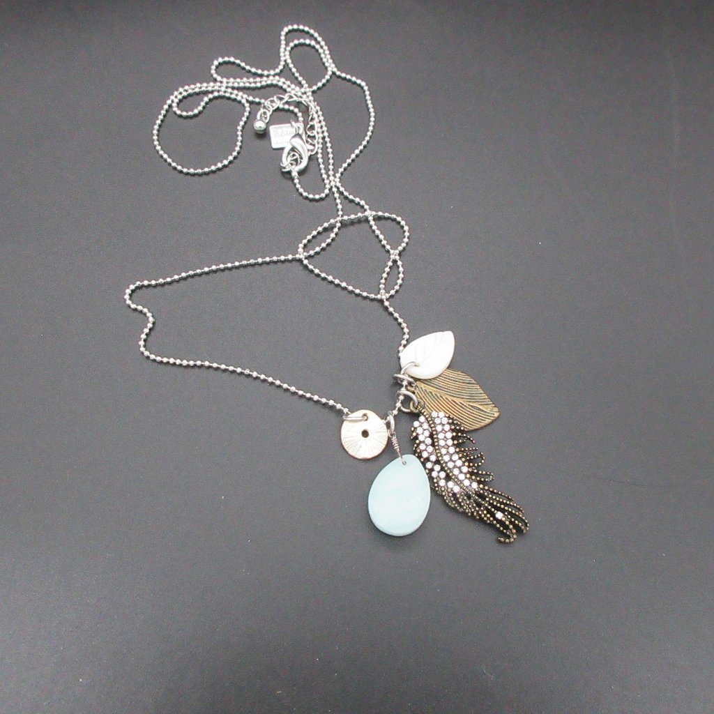 Aeropostale Tassel Necklace W Bobo Feather Indie Rhinestone Healing Charms 6$